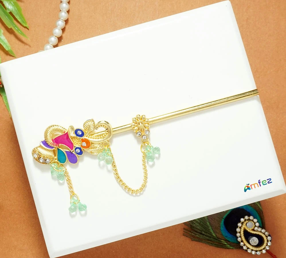 Multi Stone Beads Meena Work Flute ( 6 Inch )