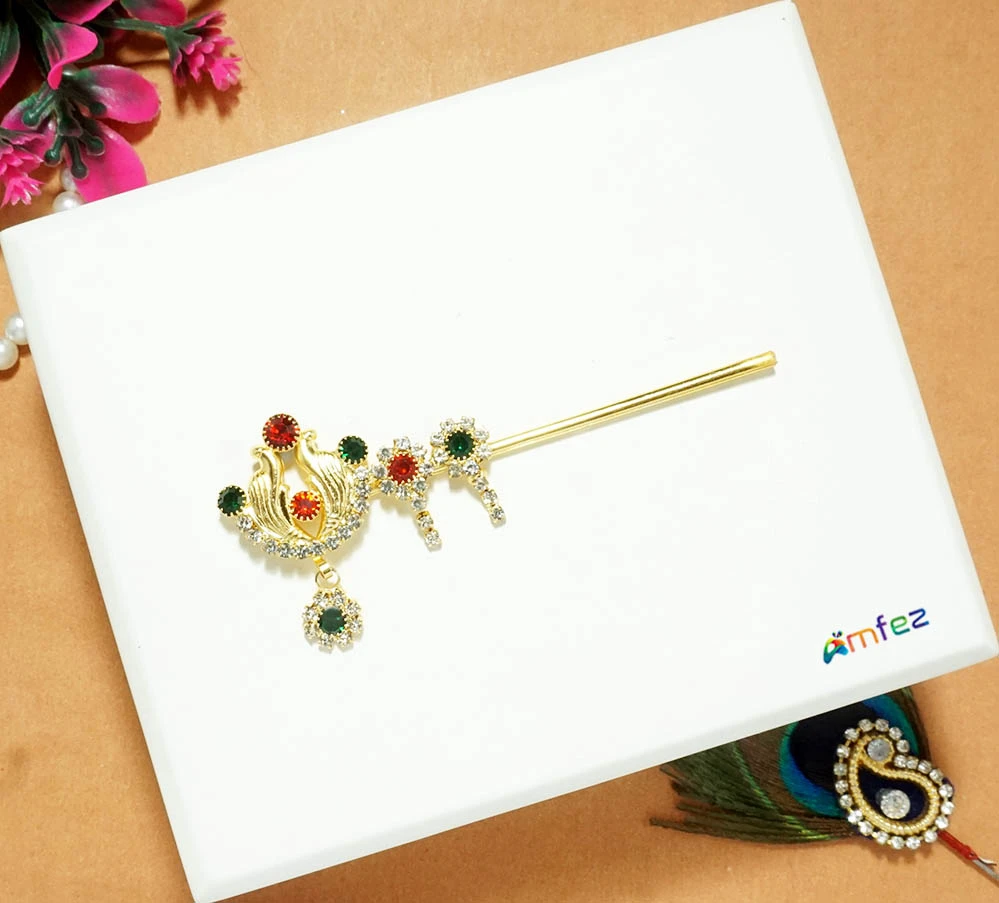 Golden Multi Stone Work Flute ( 3 Inch )
