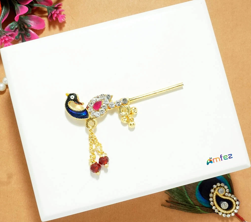 Multi Stone Pearl Meena Beads Peacock Flute ( 2.5 Inch )