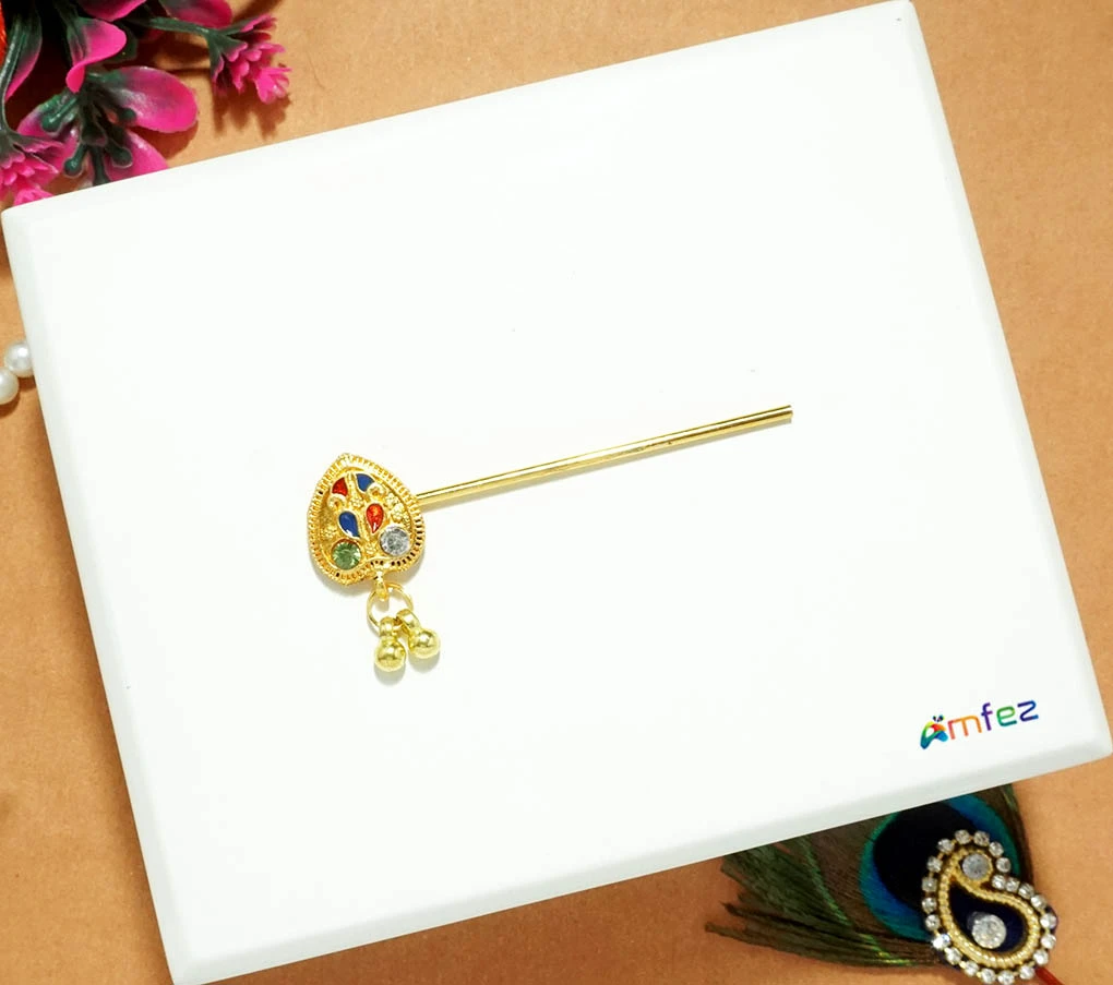 Golden Multi Stone Meena Work Flute ( 2.5 Inch )