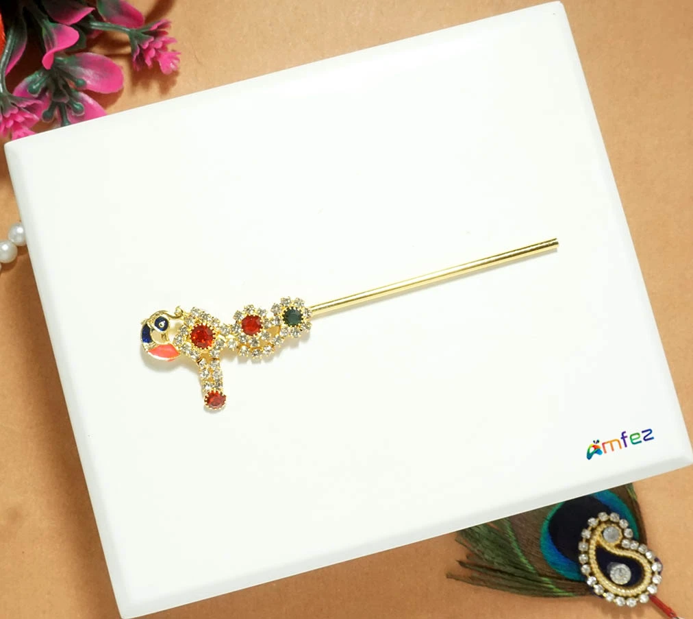 Multi Stone Work Peacock Flute ( 3.5 Inch )