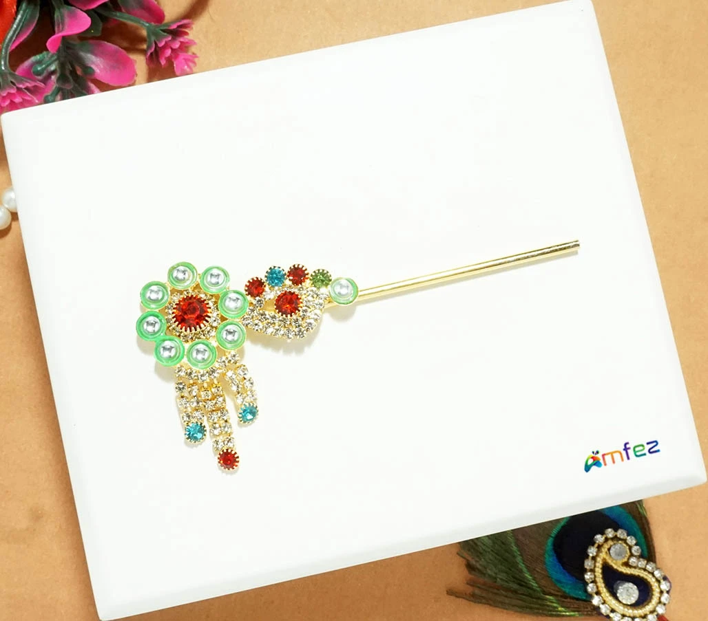 Parrot Green Stone Meena Work Flute ( 3.5 Inch )