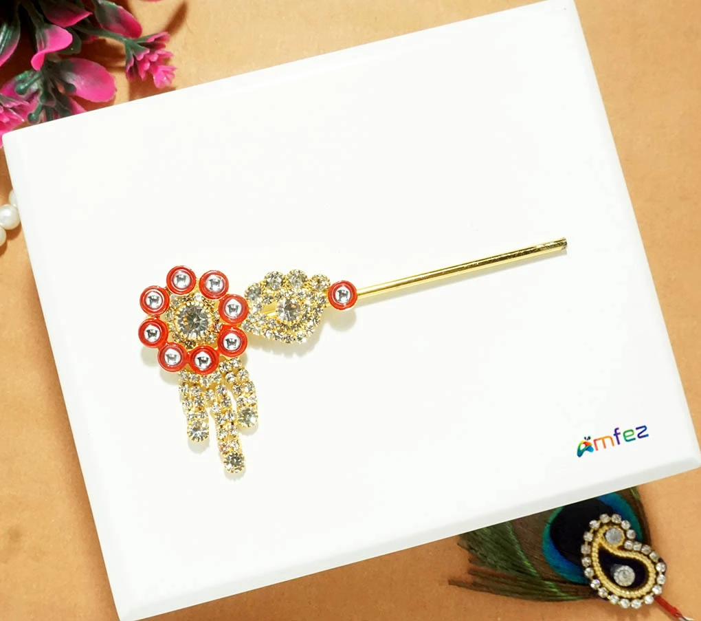 Red Stone Meena Work Flute ( 3.5 Inch )