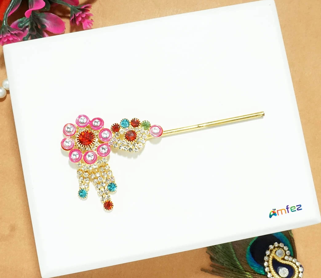 Pink Stone Meena Work Flute ( 3.5 Inch )