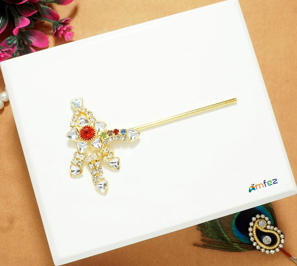 Red Kundan Stone Work Flute ( 3 Inch )