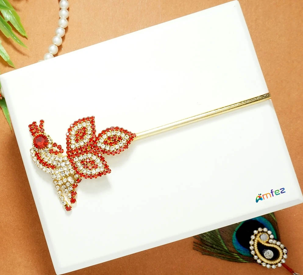 Red Stone Work Peacock Flute ( 5 Inch )