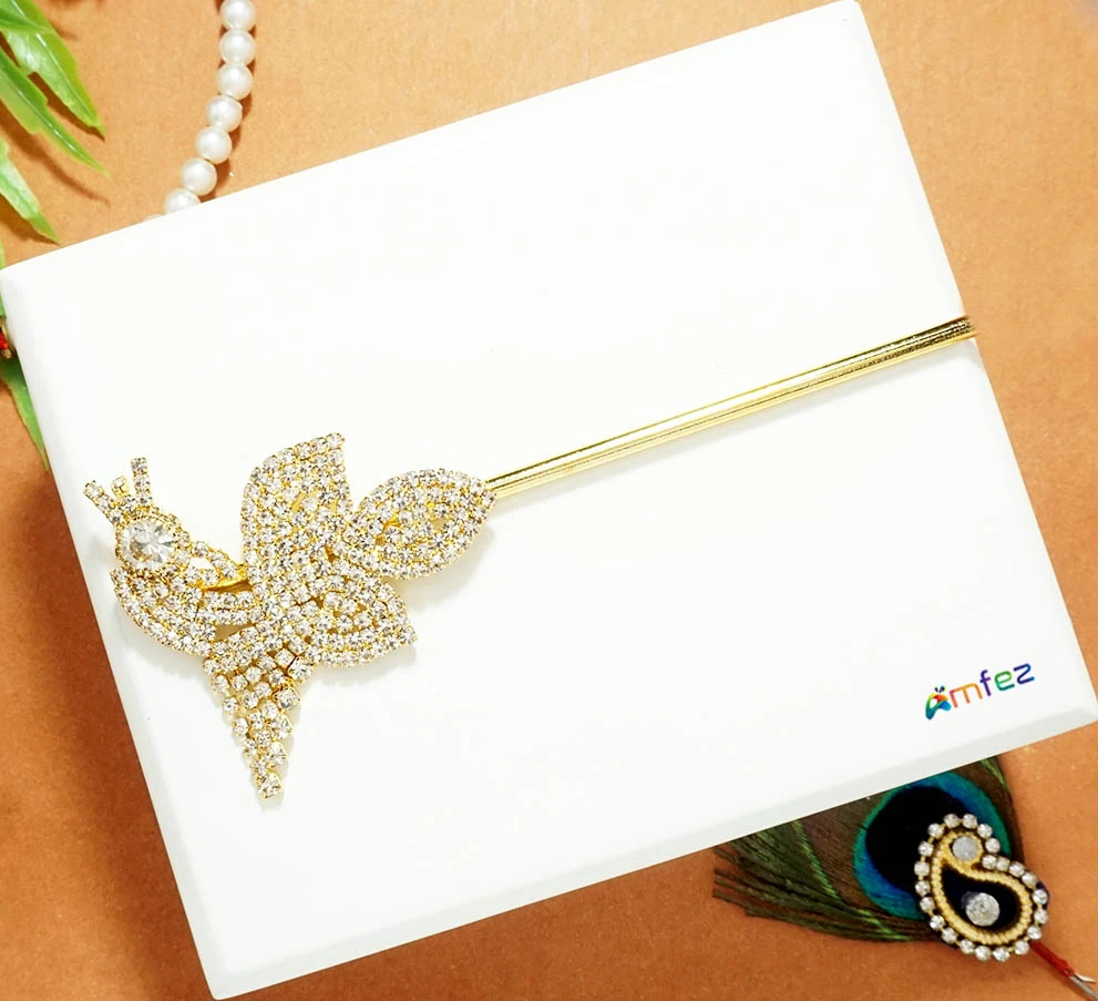 White Stone Work Peacock Flute ( 5 Inch )