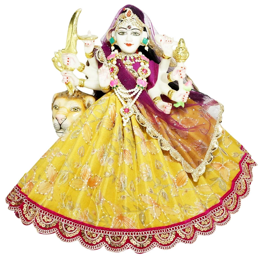 Amfez Yellow & Purple Embroidery Lace Work Durga Ji Dress