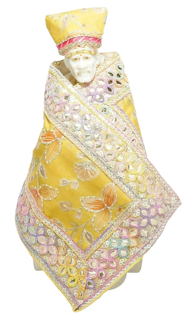 Amfez Sai Baba Yellow Sitara Embroidery Lace Work Dress