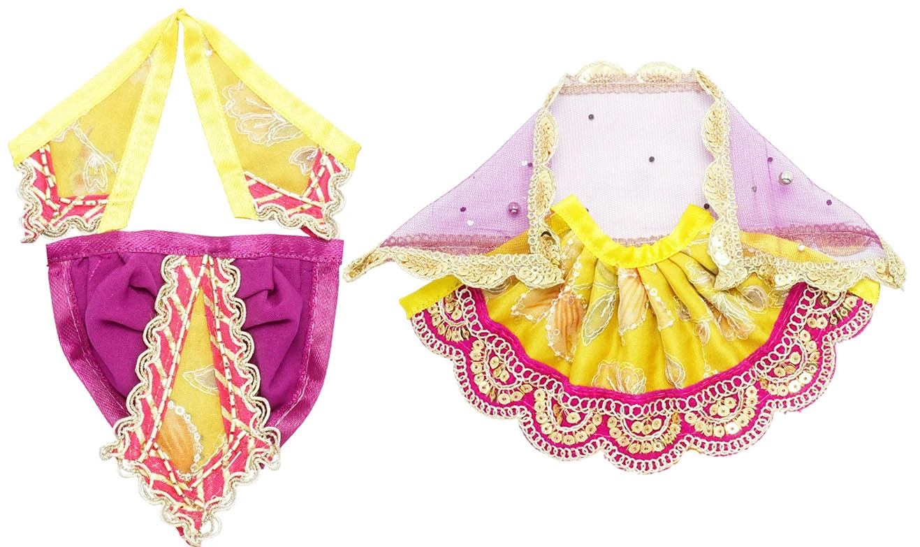 Amfez Yellow Embroidery Lace Work Laxmi Ganesh Dress