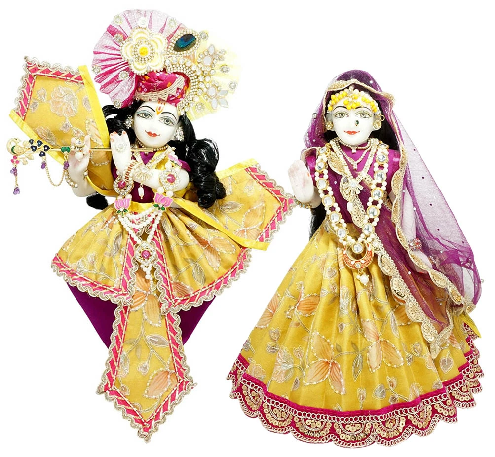 Amfez Yellow & Purple Embroidery Lace Work  Radha Krishna Dress