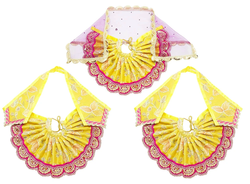 Jagannath Ji Yellow Embroidery Lace Work Dress