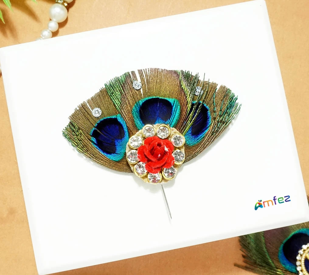 Designer Red Patch Peacock Feather Work Kalangi 3 Par ( 2 Inch )