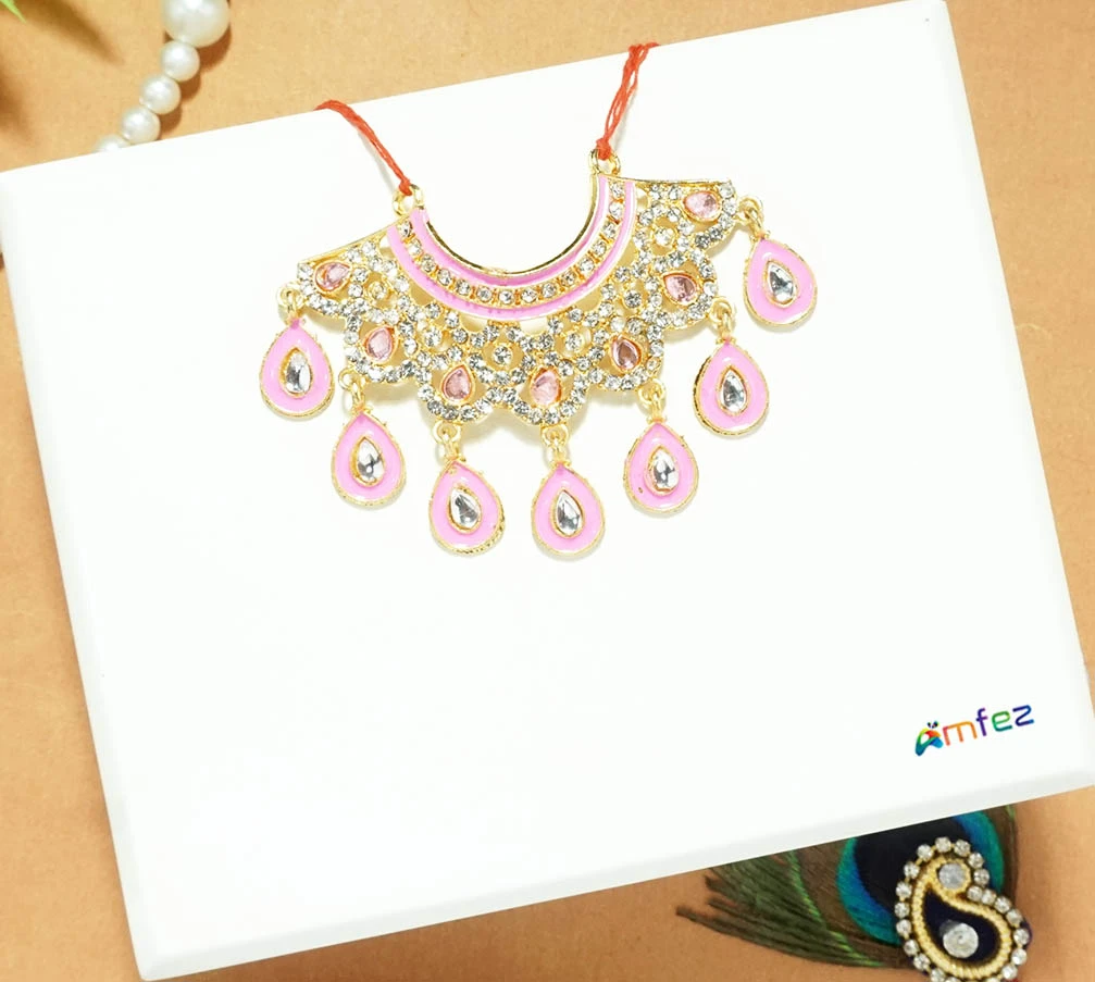 Beautiful Baby Pink Stone Meena Work Necklace (Large)