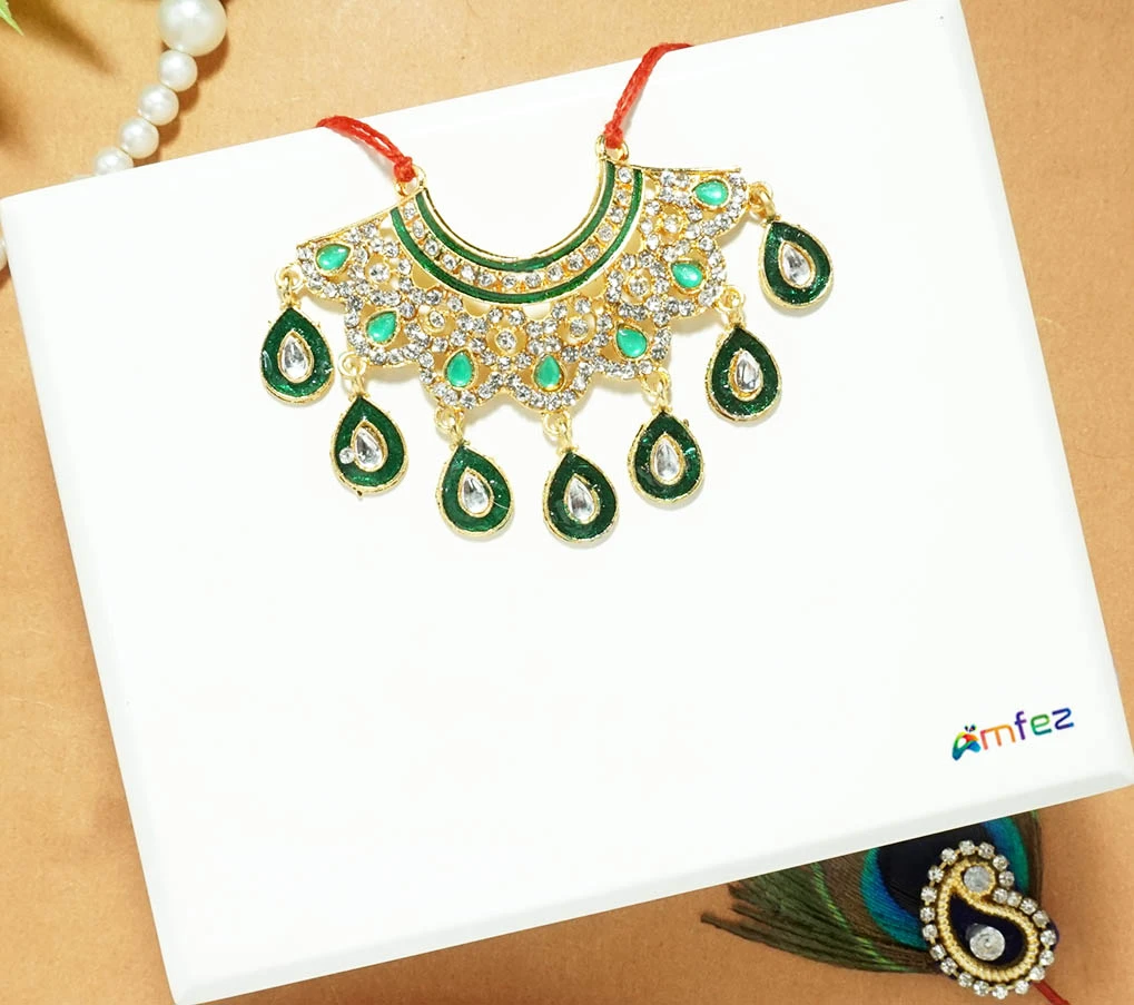 Beautiful Green Stone Meena Work Necklace (Large)