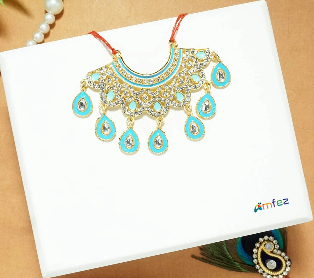 Beautiful SkyBlue Stone Meena Work Necklace (Large)