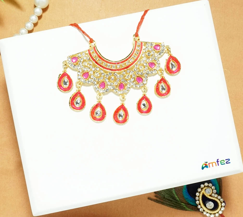 Beautiful Red/Rani Stone Meena Work Necklace (Large)