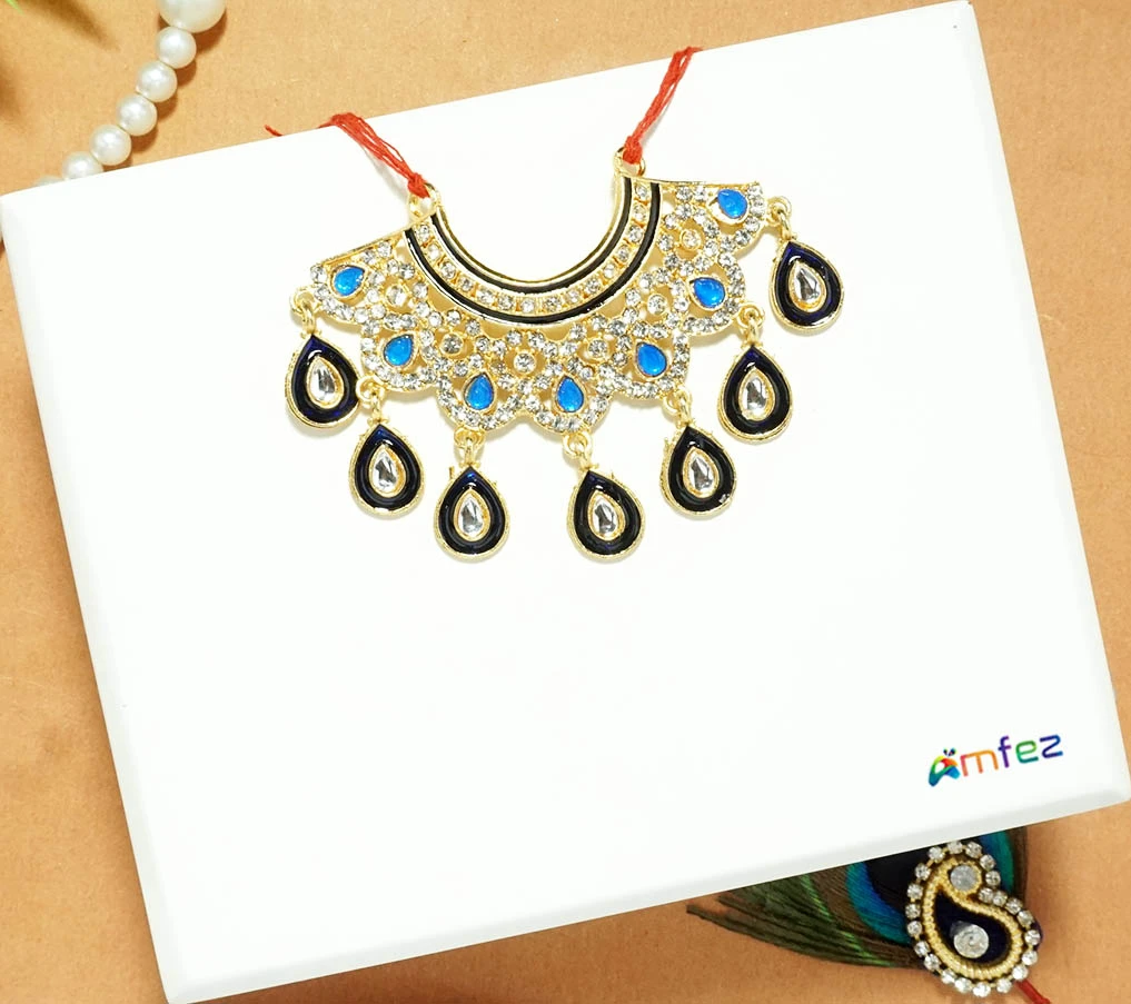 Beautiful Blue Stone Meena Work Necklace (Large)