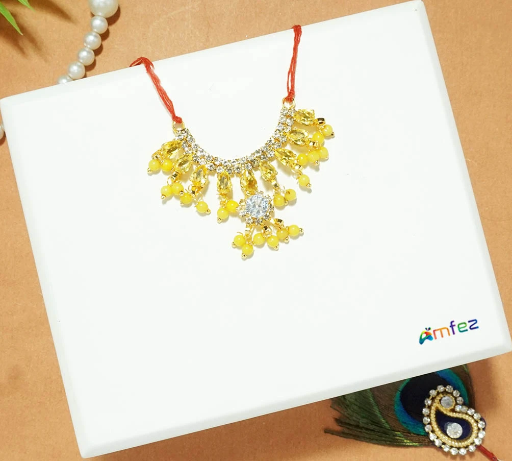 Beautiful Yellow AD Stone Beads Work Necklace (Large)