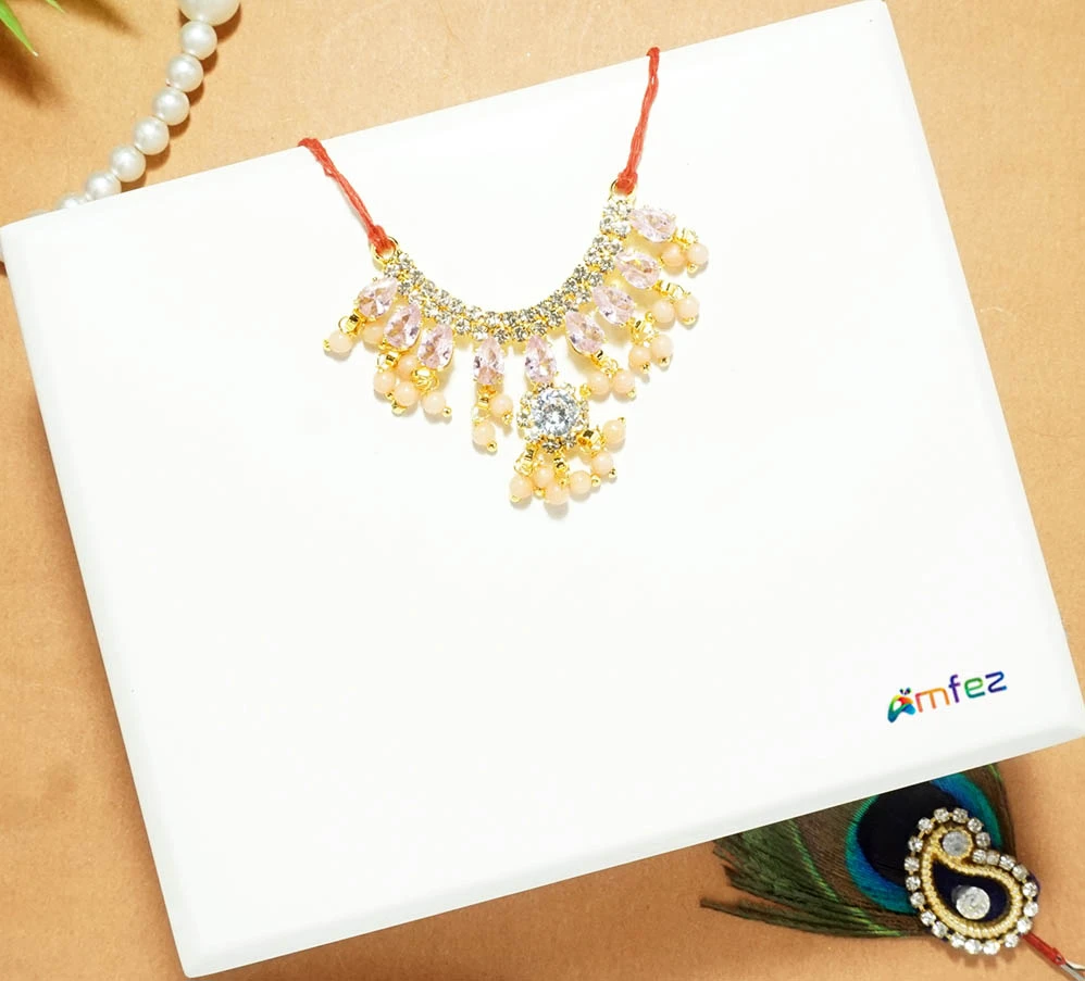 Beautiful Baby Pink AD Stone Beads Work Necklace (Large)