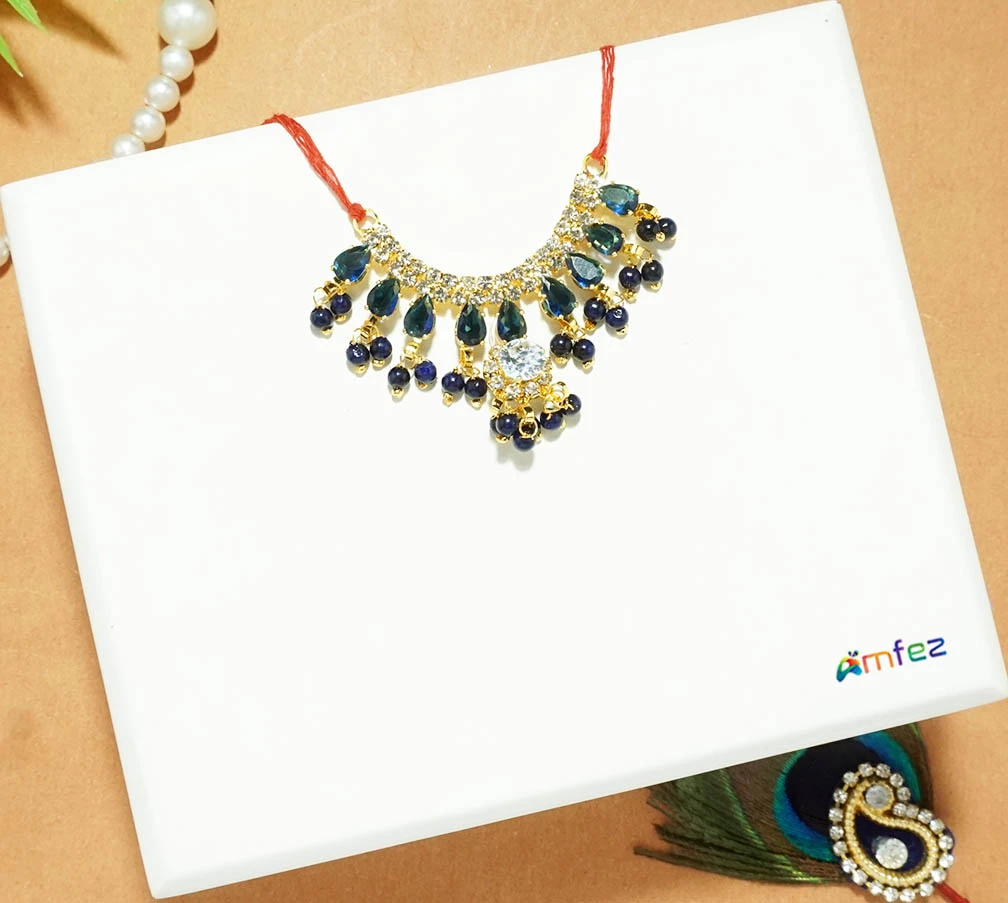 Beautiful Blue AD Stone Beads Work Necklace (Large)