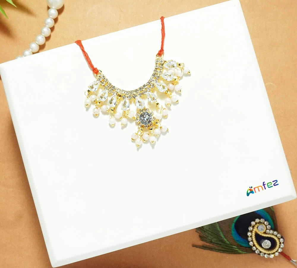 Beautiful White AD Stone Beads Work Necklace (Large)