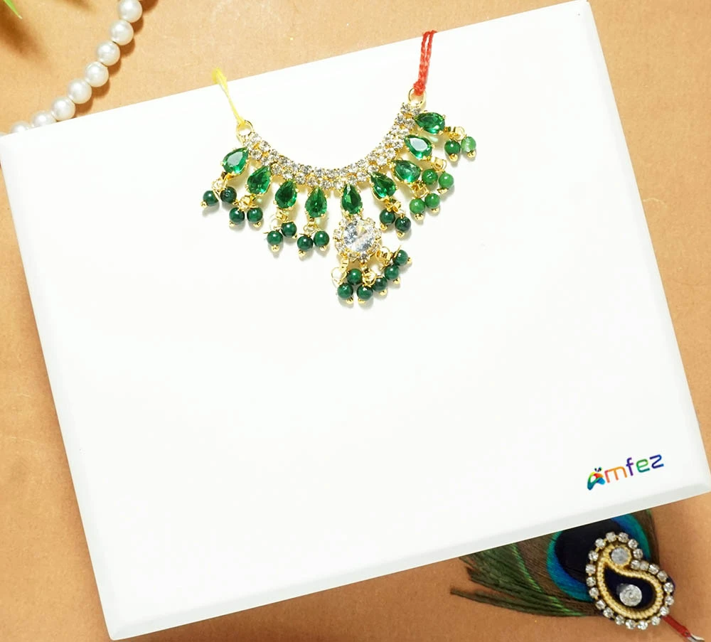 Beautiful Green AD Stone Beads Work Necklace (Large)