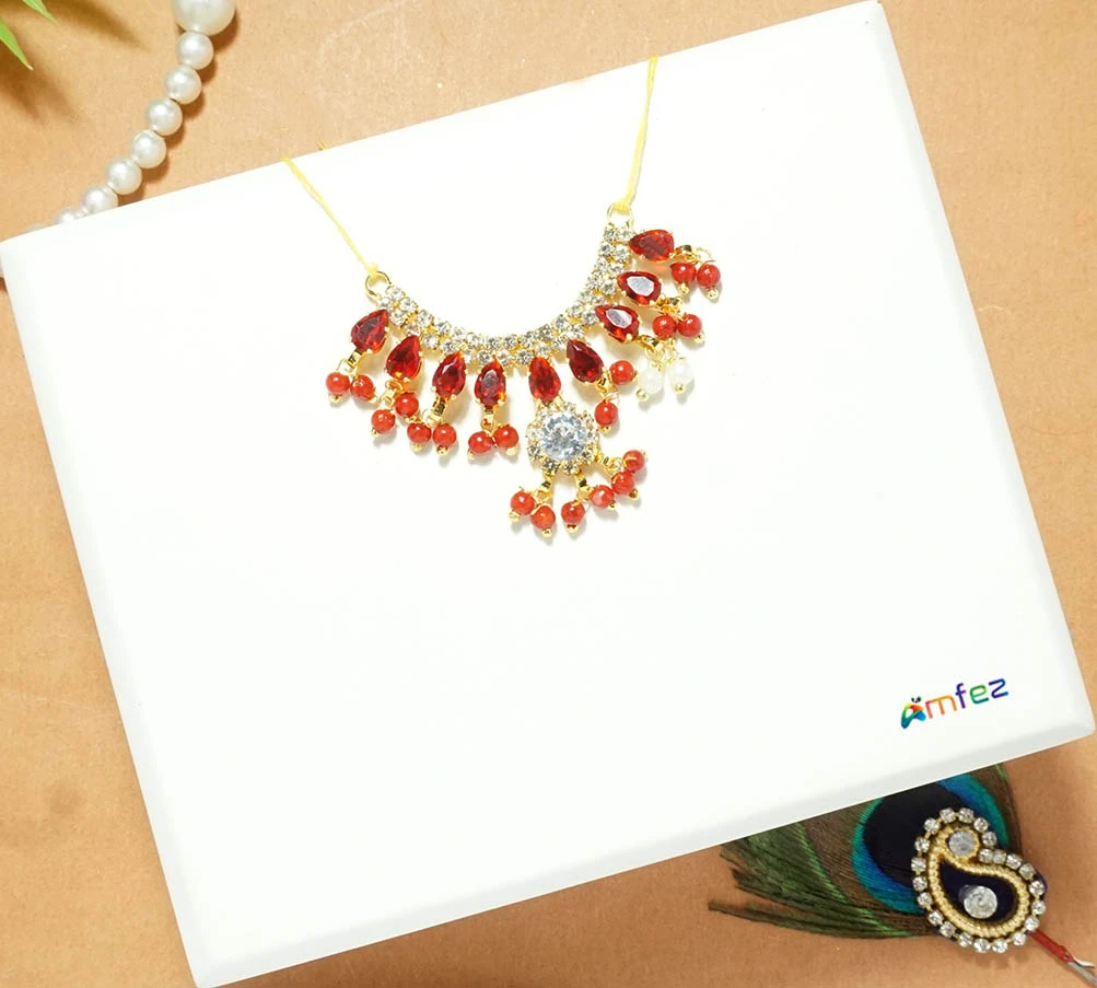 Beautiful Red AD Stone Beads Work Necklace (Large)