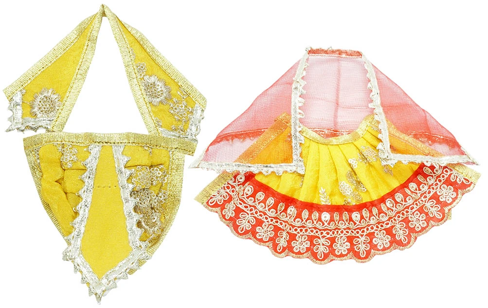 Laxmi Ganesh Yellow Embroidery Lace Work Dress