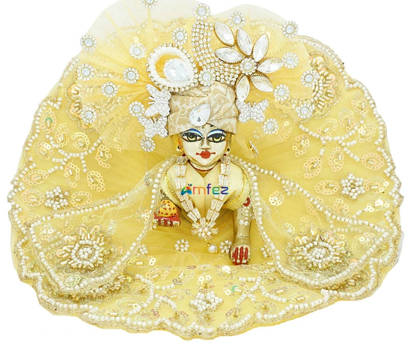 Designer Yellow Hand Embroidery Work Laddu Gopal Dress