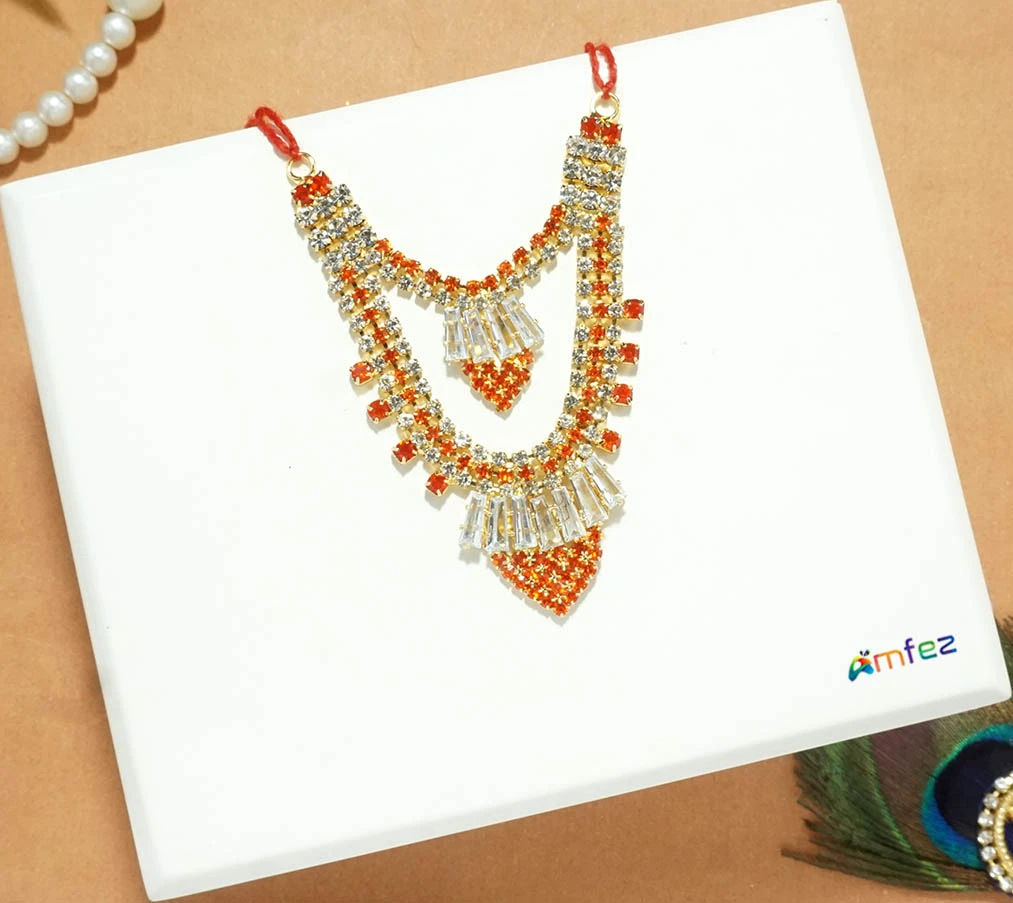Beautiful Orange Stone Work Necklace (2.5 Inch)