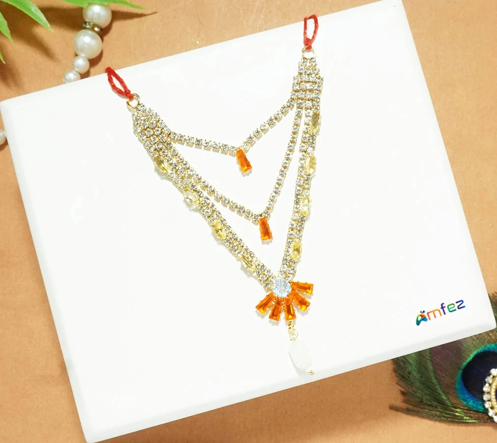Elegant Orange Stone Beads Work Necklace (3.5 Inch)