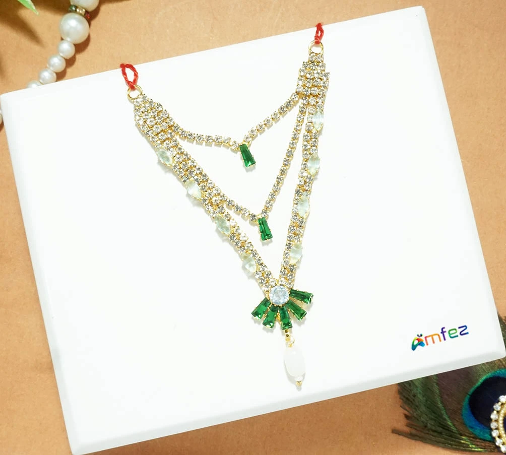 Elegant Green Stone Beads Work Necklace (3.5 Inch)