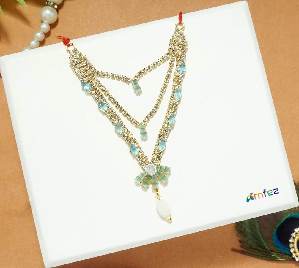Elegant Skyblue Stone Beads Work Necklace (3.5 Inch)