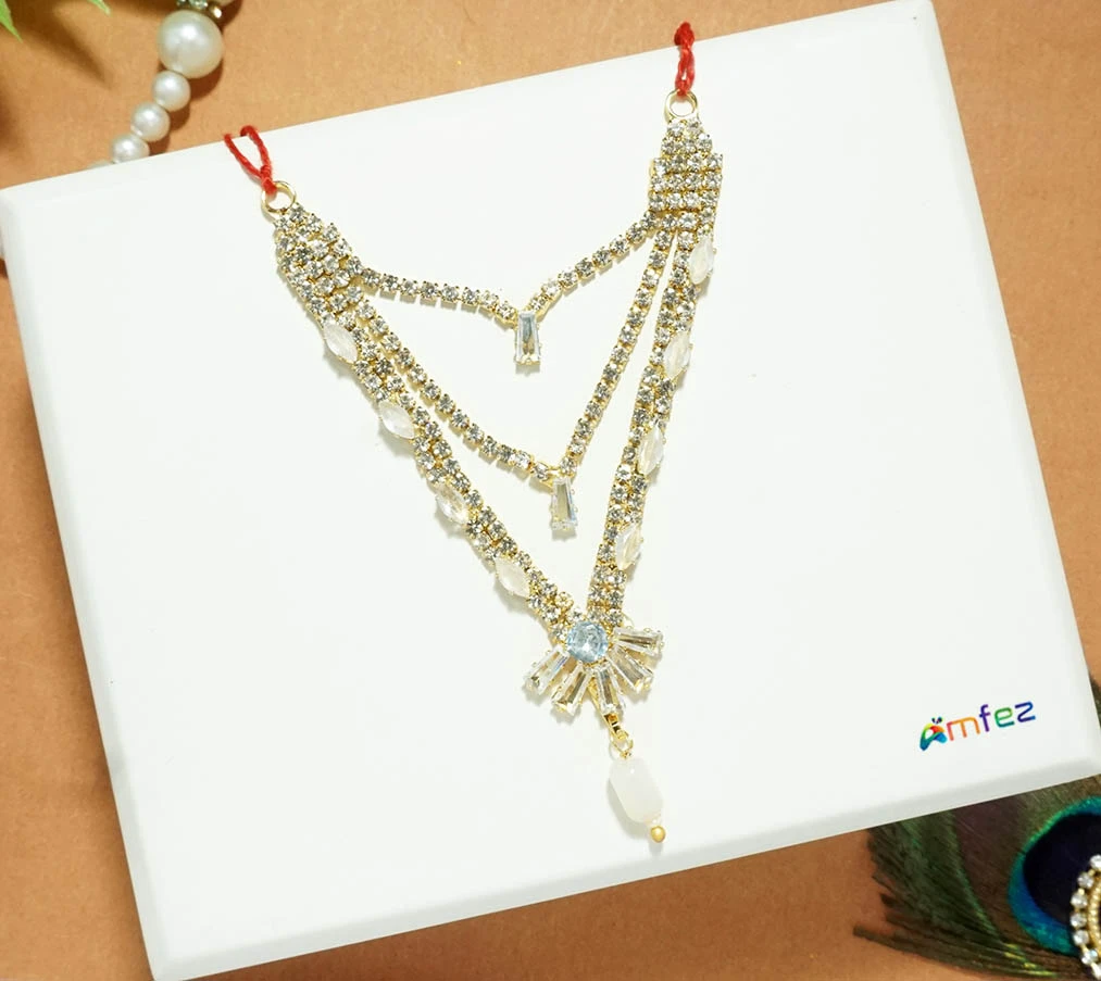 Elegant White Stone Beads Work Necklace (3.5 Inch)