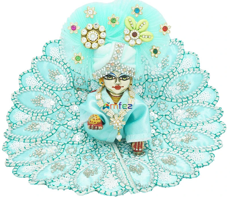 SkyBlue Machine Sitara Beads Embroidery Work Laddu Gopal Dress