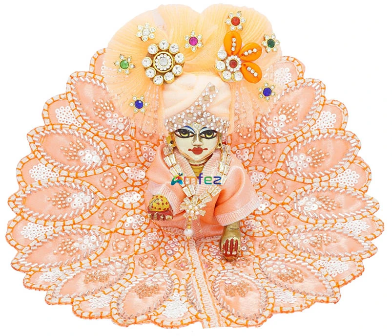 Peach Machine Sitara Beads Embroidery Work Laddu Gopal Dress