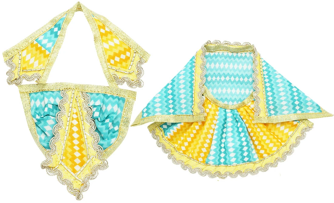Amfez Yellow Sky Blue Cotton Laxmi Ganesh Dress