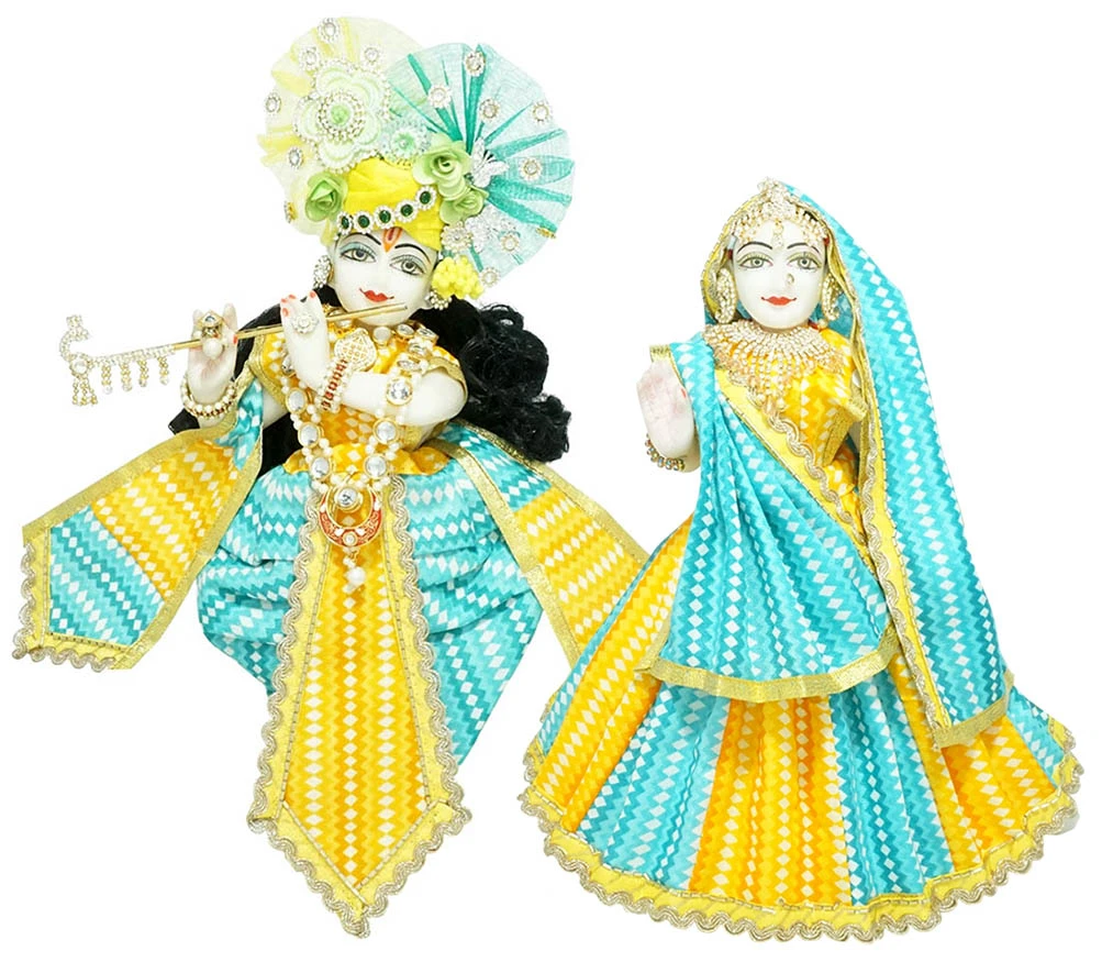 Radha Krishna Yellow SKy Blue Printed Cotton Summer Dress
