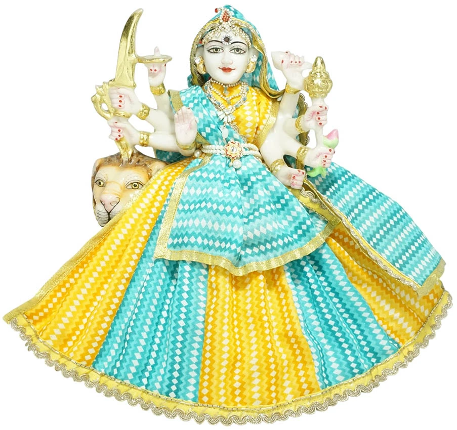 Amfez Yellow & Sky Blue Printed Cotton Durga Ji Dress