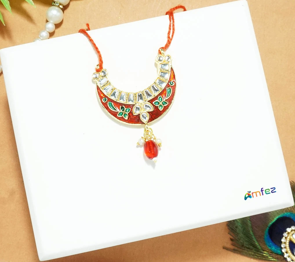 Beautiful Red Kundan Meena Work Necklace (Large)