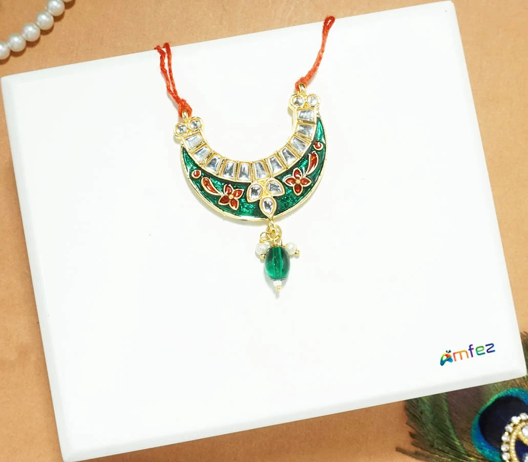 Beautiful Green Kundan Meena Work Necklace (Large)