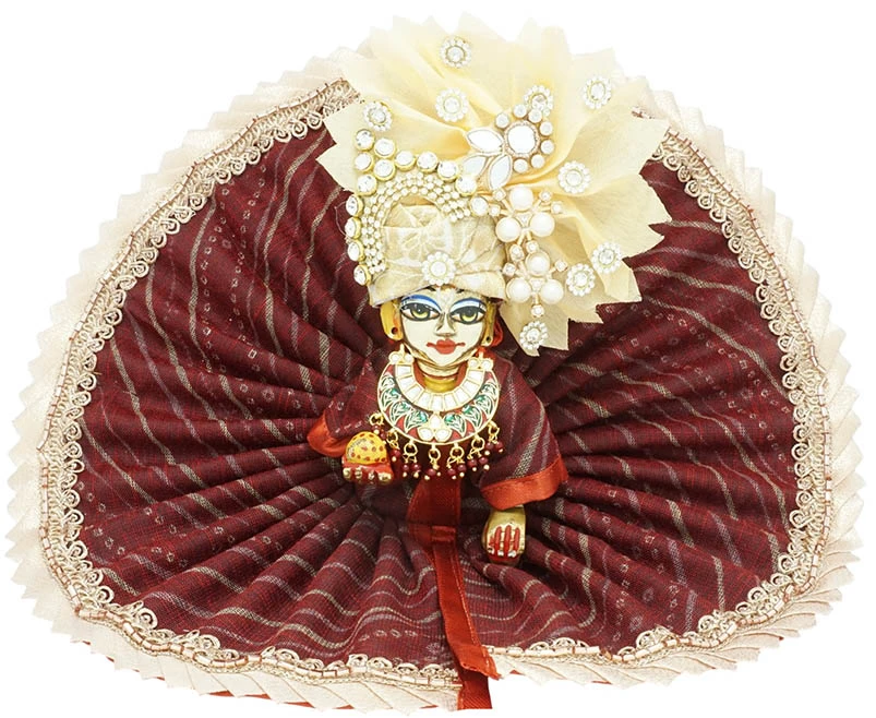 Amfez Maroon Printed Cotton Lace Work Laddu Gopal Dress