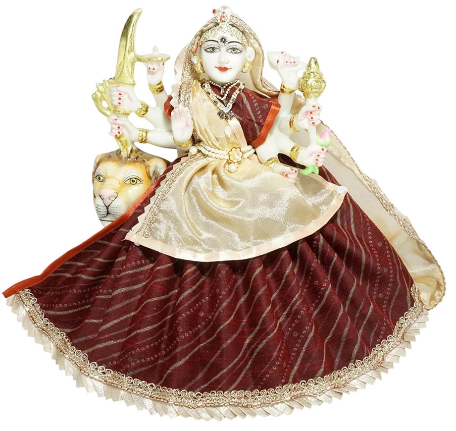Amfez Maroon Printed Cotton Lace Work Durga Ji Dress