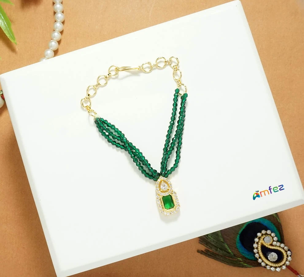 Elegant Green AD Stone Beads Work Necklace ( 2 Inch )