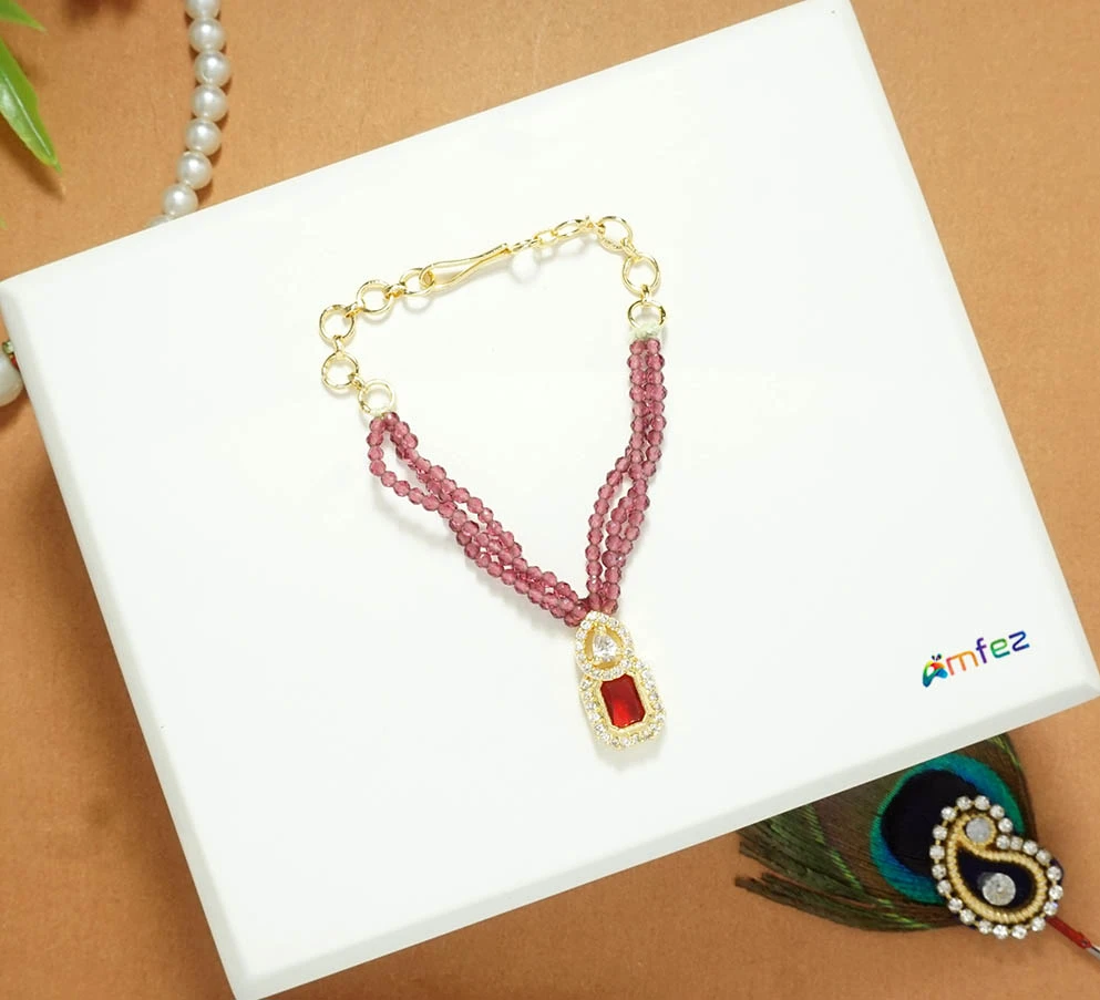Elegant Red AD Stone Beads Work Necklace ( 2 Inch )