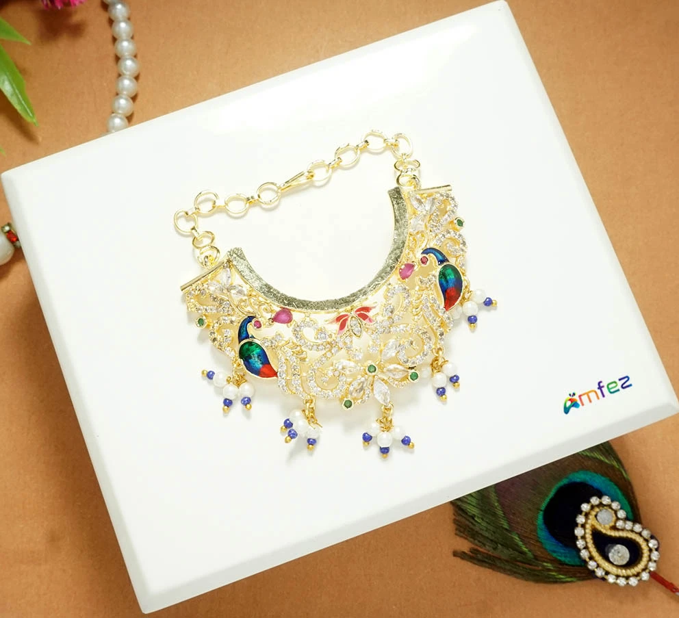 Beautiful Multi AD Stone Meena Work Peacock Necklace