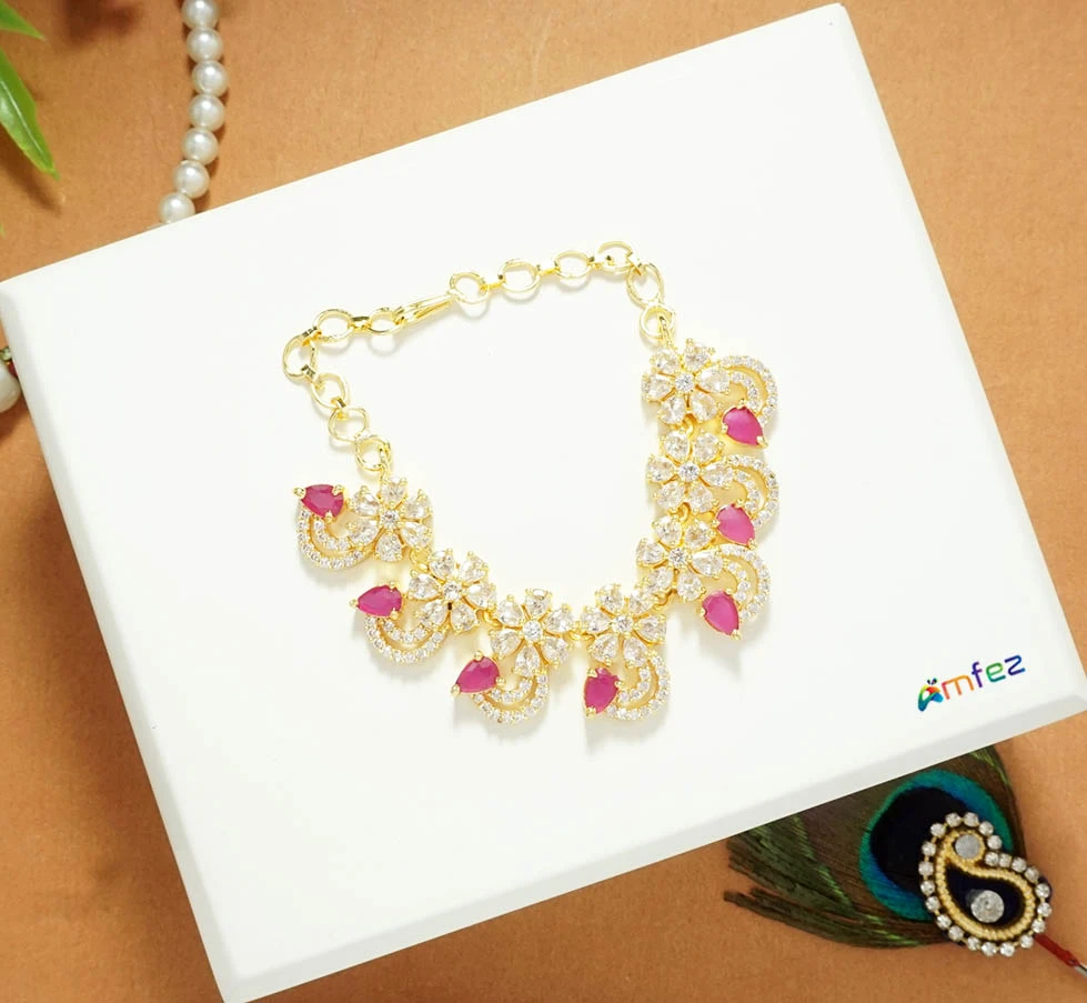 Beautiful Pink White AD Stone Work Necklace