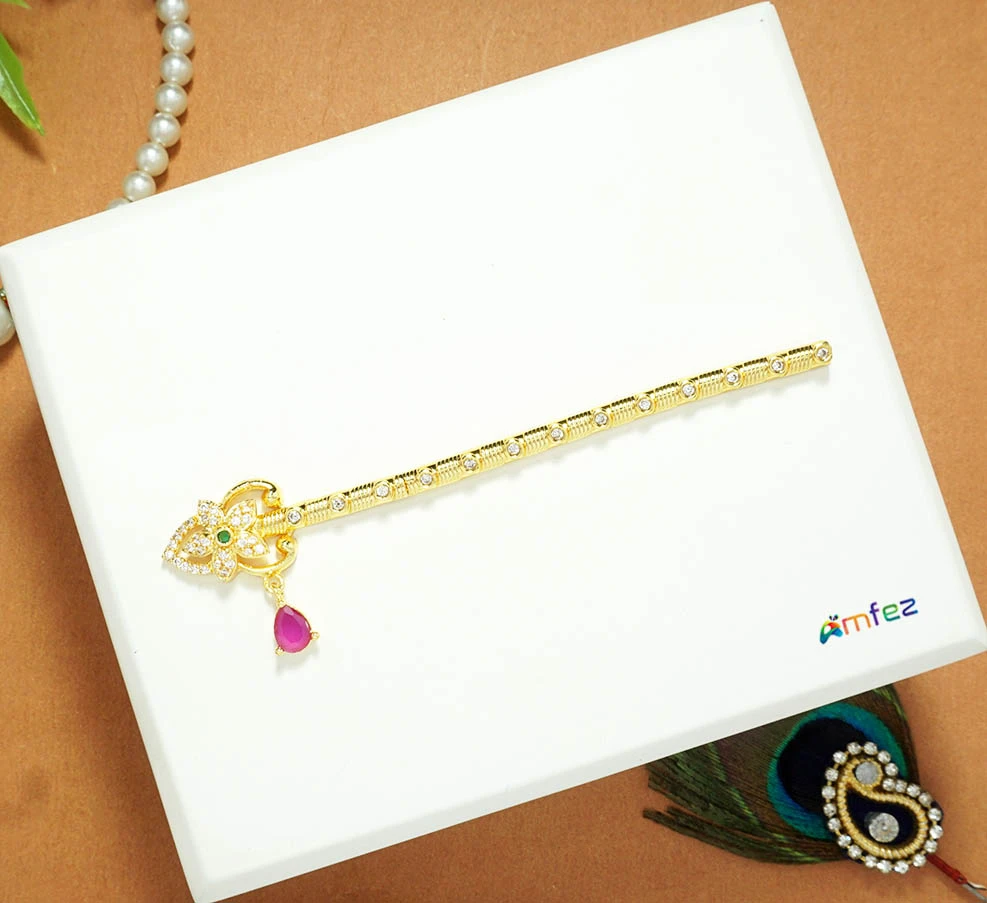 Golden Multi AD Stone Work Flute ( 4 Inch )
