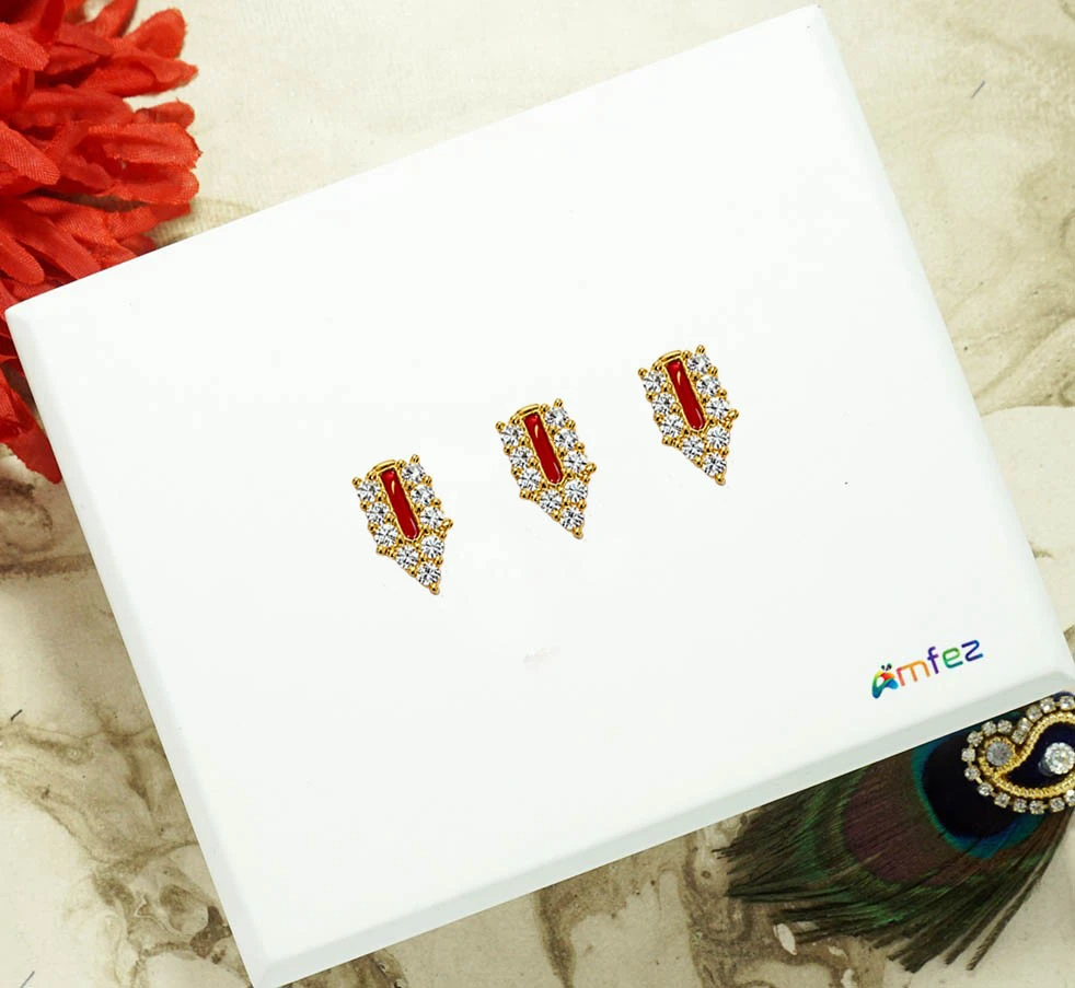 Pack of 3 Red Stone Work Krishna Tilak